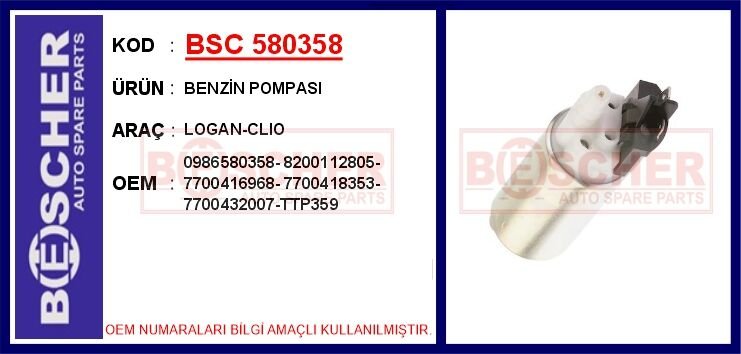 BSC 580358 BENZİN POMPASI LOGAN-CLIO