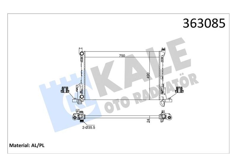 KALE 363085 BRAZING VERSİYONU KL356320 RENAULT TRAFIC III JG 1.6/2.0DCI 14 > 115PS - OPEL VIVARO B 1.6CDTI 14 > - FIAT TALENTO 1.6D 16 > AC MT MEKANİK 750X490X24 SU RADYATÖRÜ