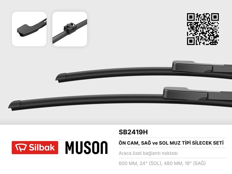 SILBAK SB2419H SİLECEK SÜPÜRGESİ 600/480MM MUZ TİPİ BMW 3 SERISI SEDAN E90-TOURING E91 03/05