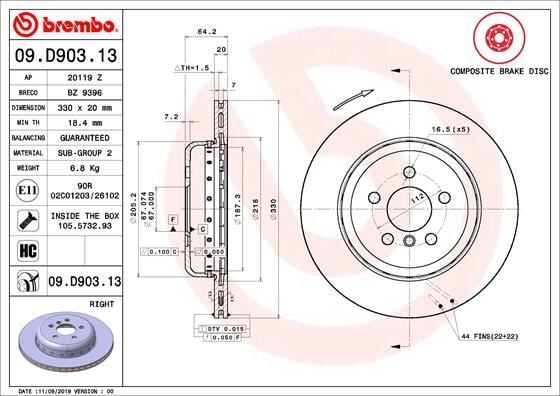 BREMBO 09D90313 FREN DISKI ARKA SAG BMW G20 G21 G28 G22 G23 G26 G30 G31 G32 G11 G12 G08 G01 G02 G05 G29
