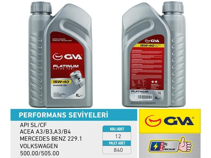GVA 9920421 MOTOR YAĞI 15W40 1 LT PLATINUM MİNERAL API SL/CF