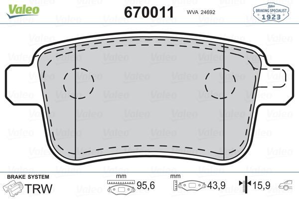 VALEO 670011 FREN BALATASI ARKA MERCEDES CITAN W415 12> . RENAULT KANGOO II 09>
