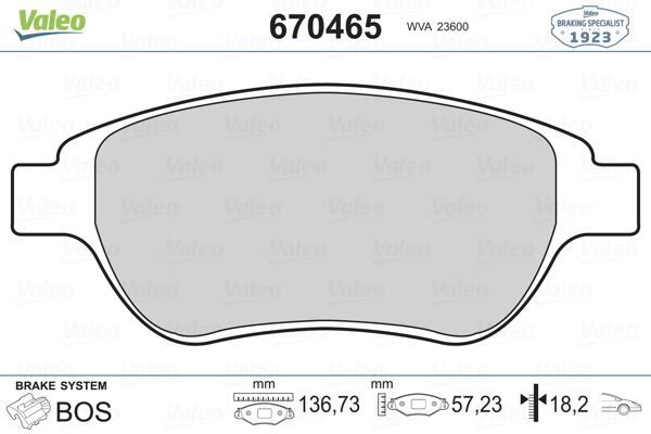 VALEO 670465 ÖN FREN BALATASI PEUGEOT P207 06> P307 00> PARTNER 03> CITROEN BERLINGO 00> C3 02> C4 04> XSARA 00> FIAT DOBLO 01>