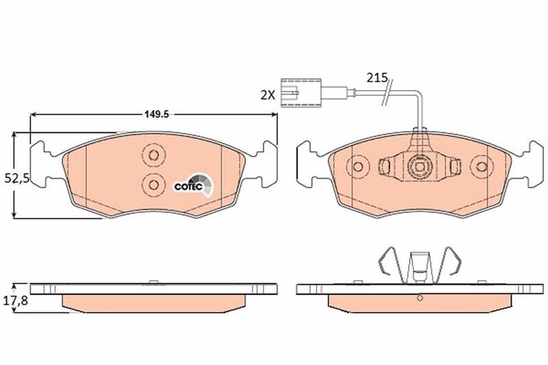 TRW GDB1900 ÖN FREN BALATASI FIAT 500 10> 500 C 12> PUNTO 09> PUNTO EVO 09> K:17.1 MM G:149.3 MM