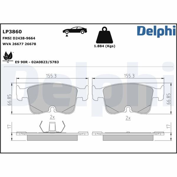 DELPHI LP3860 FREN BALATASI AUDI A3-VW CADDY-GOLF 07/2019>