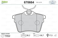 VALEO 670664 ARKA FREN BALATASI PEUGEOT P407 1.6 HDI 1.8-2.0 04> 607 00> CITROEN C5 08>