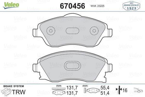 VALEO 670456 ÖN BALATA COMBO C-CORSA C 1.3-1.7 CDTI 01 > MERIVA 03 > TIGRA 04 >