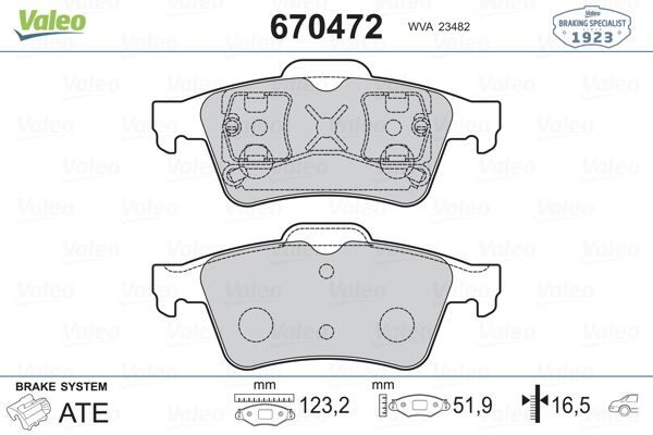 VALEO 670472 ARKA BALATA RENAULT LAGUNA II 01>07 MEGANE II 02>08 LATITUDE 11> VECTRA C 03>FOCUS II 05>CONNECT 06> CMAX 06> PRIMERA 02>