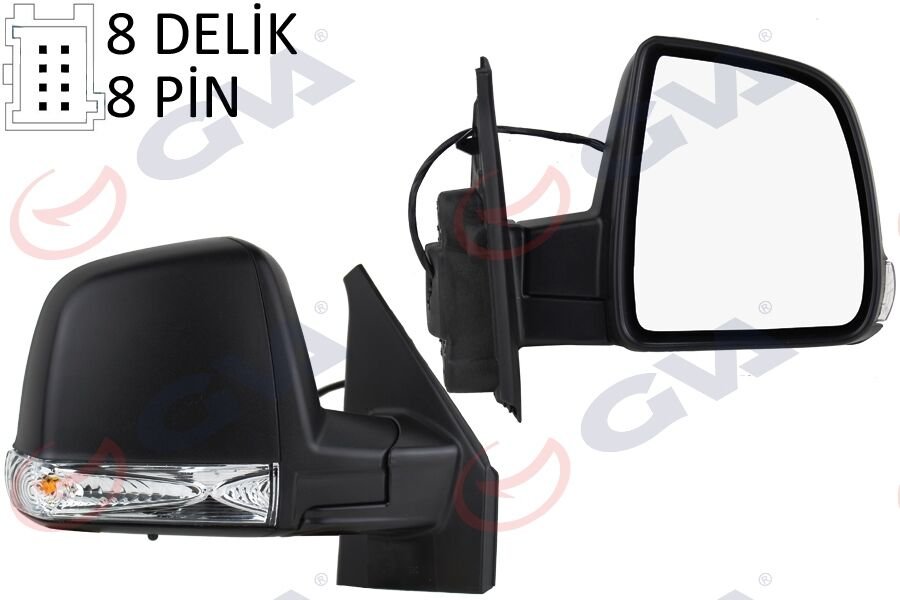 GVA 1029175 DIŞ DİKİZ AYNASI SAĞ DOBLO 11> ELEKTRİKLİ SİNYALLİ SİYAH KAPAKLI TEK CAM KONVEKS 8 FİŞ VM-668EHR