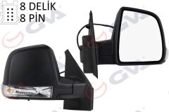GVA 1029175 DIŞ DİKİZ AYNASI SAĞ DOBLO 11> ELEKTRİKLİ SİNYALLİ SİYAH KAPAKLI TEK CAM KONVEKS 8 FİŞ VM-668EHR