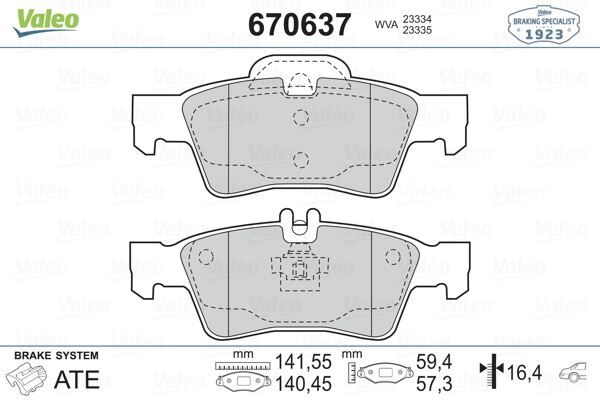 VALEO 670637 FREN BALATASI ARKA MERCEDES W211 S211 C218 C219 W212 S212 W221 C215
