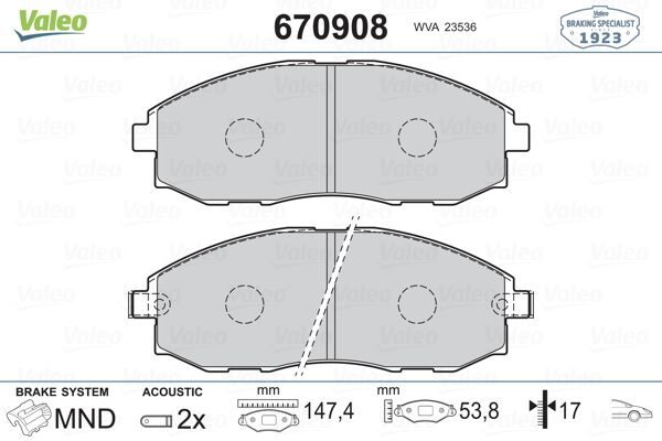 VALEO 670908 ÖN FREN BALATA HYUNDAI H100 STAREX 2.5L D4BH TC. TCI PANELVAN 96-07