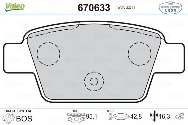 VALEO 670633 ARKA FREN BALATASI FIAT STILO 02> LINEA 07> BRAVO II 07>14 ALFA ROMEO MİTO 08> MULTIPLA 99>