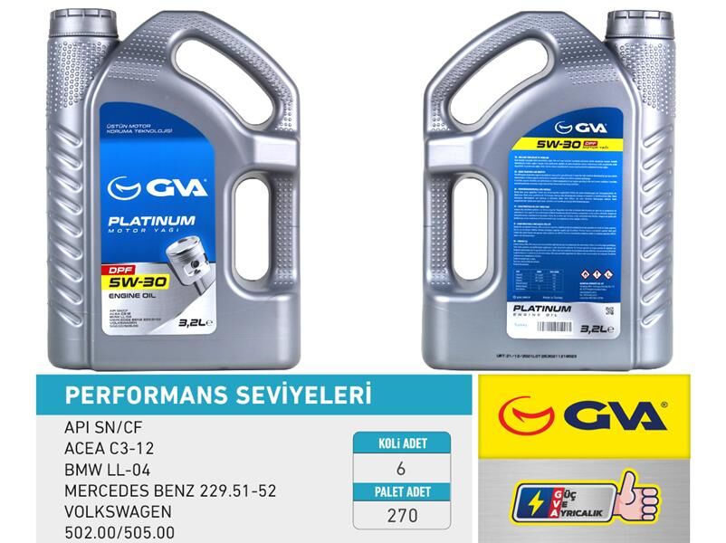 GVA 9920158 MOTOR YAĞI 5W30 3.2 LT PLATINUM PARTİKÜLLÜ-DPF TAM SENTETİK API SN/CF