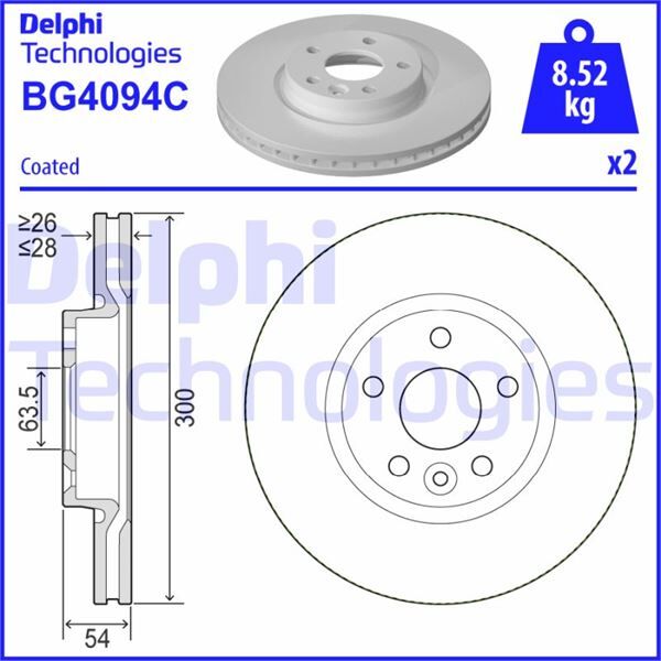 DELPHI BG4094C FREN DİSKİ ÖN FORD MONDEO-LAND ROVER FREELANDER 2 07> ÇAP: 300mm 5 delik S80 II V70 III XC70 II 06 > 300cm CAP