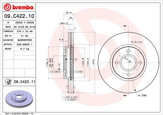 BREMBO 09C42211 ON FREN DISK AYNASI B MAX 12> FIESTA VI 13> TRANSIT COURIER 14>
