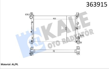 KALE 363915 MOTOR SU RADYATÖRÜ FIAT EGEA 15> 1.3D MTJ 1.4 MEKANIK AC 622x414x23 BRAZING VERSIYONU KL 348440