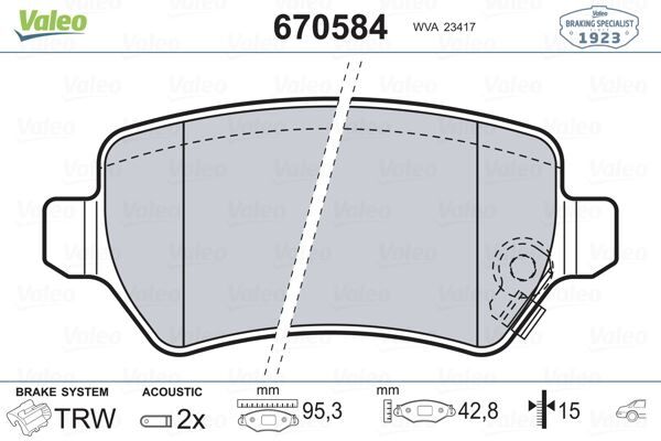 VALEO 670584 ARKA BALATA ASTRA G 98 > ASTRA H 05 > MERIVA 03 > ZAFIRA 00 > COMBO 02 >