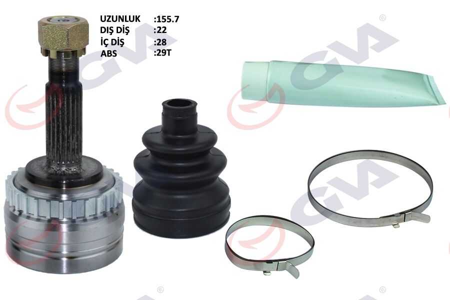 GVA 4490010K DIŞ AKS KAFASI CORSA B-C 94>06 COMBO B-C 94>11 TIGRA B 04>10 MERIVA A 04>10 ABS Lİ 29 DİŞ 22x28x52 155mm