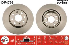 TRW DF4796 ÖN FREN AYNASI CORSA D 07> CORSA E 14> ADAM 13> FIAT PUNTO EVO 09> GRANDE PUNTO 05> 257x22x4DL HAVA LI