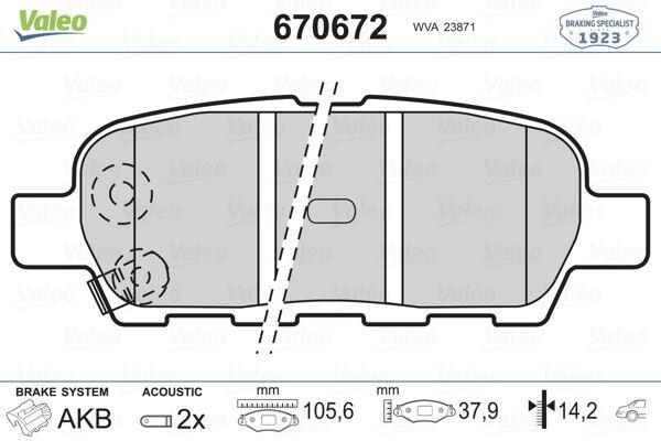 VALEO 670672 ARKA FREN BALATA NISSAN QASHQAI 1.5L 1.6L 2.0L K9K M9R HR16DE MR20DE J10 06-13 / X-TRAIL 2.0L QR20DE T30 01-07 2.5L QR25DE T30 01-> 2.2L YD22DDTi T30 01-> / MURANO 3.5L Z51 4x4 DCi 08-> / INFINITI FX