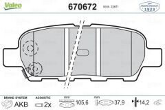 VALEO 670672 ARKA FREN BALATA NISSAN QASHQAI 1.5L 1.6L 2.0L K9K M9R HR16DE MR20DE J10 06-13 / X-TRAIL 2.0L QR20DE T30 01-07 2.5L QR25DE T30 01-> 2.2L YD22DDTi T30 01-> / MURANO 3.5L Z51 4x4 DCi 08-> / INFINITI FX