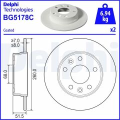 DELPHI BG5178C FREN DİSKİ ÇİFTLİ PAKET - BOYALI DELİKSİZ NISSAN JUKE ARKA 08-2019>