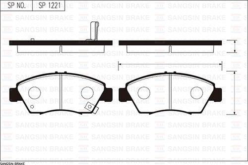 SANGSIN SP1221 ÖN FREN BALATA BÜYÜK TİP HONDA CIVIC 1.6L B16A2 VTEC 16v 160hp EK 96-98 / 1.4L D14 3 kapı - H/B ES 01-05 kalınlık : 16.00 mm