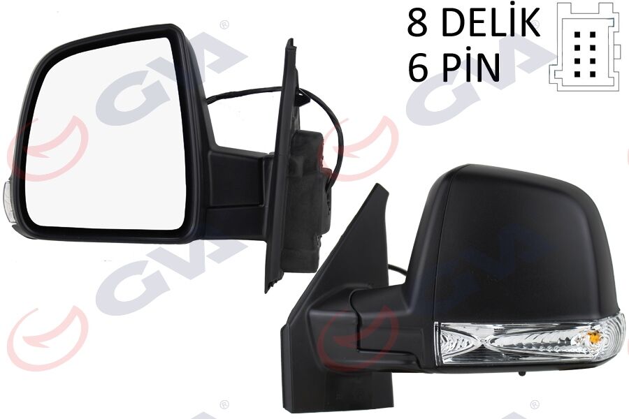 GVA 1029176 DIŞ DİKİZ AYNASI SOL DOBLO 11> ELEKTRİKLİ SİNYALLİ SİYAH KAPAKLI TEK CAM KONVEKS 6 FİŞ VM-668EHL