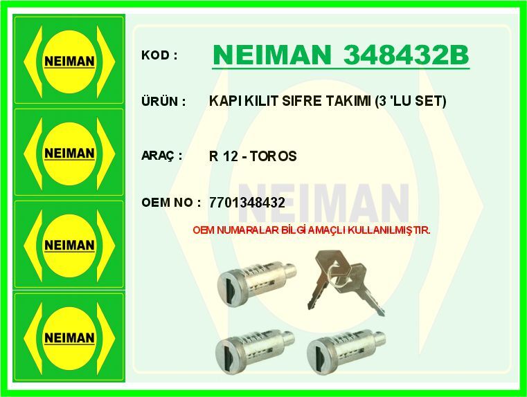 NEIMAN 348432B KAPI KILIT SIFRE TAKIMI 3 LU SET R 12 - TOROS
