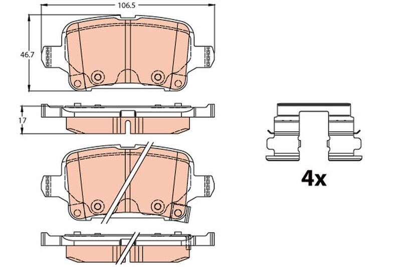 TRW GDB2180 ARKA FREN BALATASI OPEL ASTRA K 1.0-1.4-1.4T-1.6T-1.6 CDTI 16>22 106.5x46.3x16.6