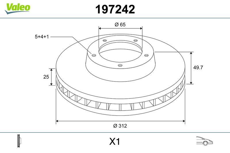 VALEO 497002 FREN DİSKİ ÖN VW PASSAT-GOLF5-GOLF6-GOLF7-CADDY-A3-LEON-FORD CONNECT 23> ÇAP: 312mm. KALINLIK: 25mm Delik: 5