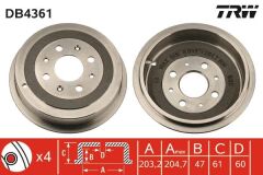 TRW DB4361 FREN KAMPANASI ARKA FIAT GRANDE PUNTO 05> PUNTO 12> PUNTO EVO 09>12 OPEL CORSA D 06>14 ADAM 12>19 203.2 / 47 MM