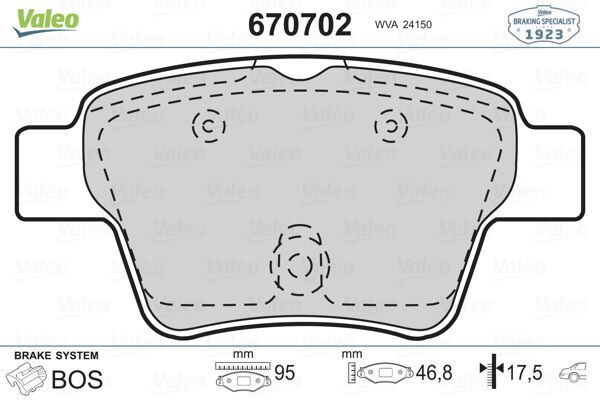 VALEO 670702 ARKA FREN BALATASI PEUGEOT P307 00> P307 SW 02> P307 CC 03> P207 06> CITROEN C4 04>08> KÜÇÜK TİP