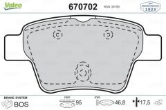 VALEO 670702 ARKA FREN BALATASI PEUGEOT P307 00> P307 SW 02> P307 CC 03> P207 06> CITROEN C4 04>08> KÜÇÜK TİP