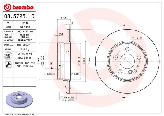BREMBO 08572510 FREN DISKI ARKA MERCEDES S-CLASS W140