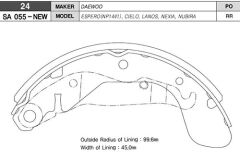 SANGSIN SA055-NEW ARKA KAMPANA PABUÇ BALATA OPEL CORSA C / VECTRA A / ASTRA F / DAEWOO NUBIRA 1.6L 2.0L J100 97-05 / L ANOS 1.5L 97-05 / ESPERO 1.5L 1.8L 2.0L 95-99 / NEXIA 1.5L 95-97