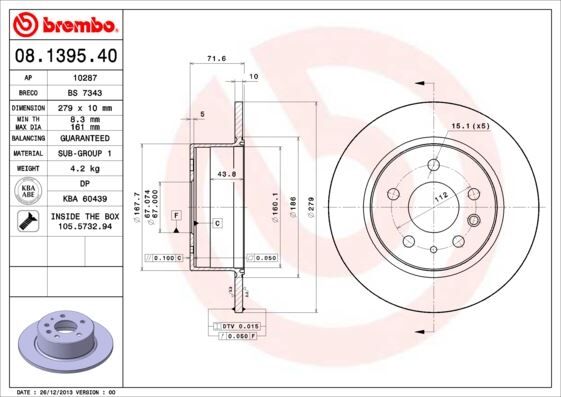 BREMBO 08139540 FREN DISKI ARKA MERCEDES W115 C123 S123 W116 W126 W123