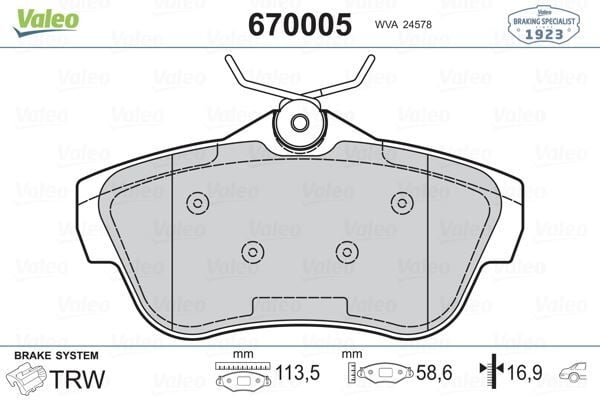 VALEO 670005 ARKA BALATA JUMPY 07 >SUCUDO 07 > EXPERT TEPEE 07 >