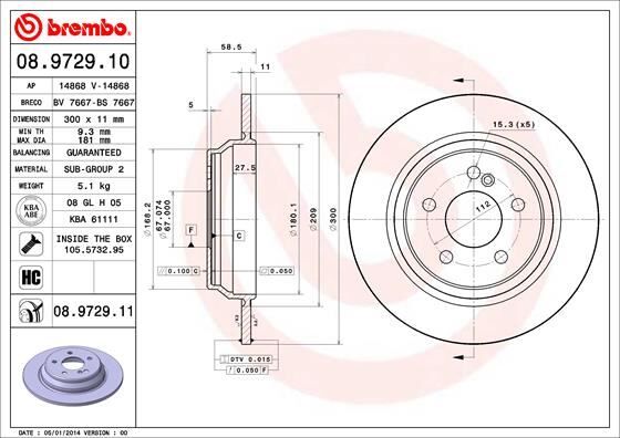BREMBO 08972911 FREN DISKI ARKA MERCEDES S-CLASS W220 98>05