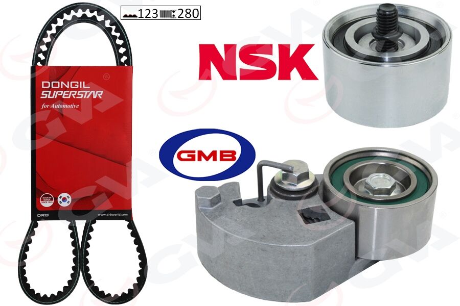 GVA 59T9120DO TRİGER KAYIŞ SETİ EKSANTRİK SETİ HYUNDAI ACCENT ADMIRE GETZ 1.5L D3EA 02-05 / TUCSON SANTAFE 2.0L 2.2L D4EA D4EB 04-09 / SONATA 2.0L 06-11 / KIA SPORTAGE 2.0L D4EA 04-10 1 KAYIŞ 2 RULMAN 123x280