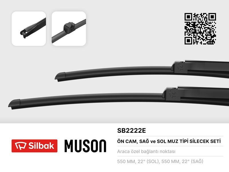 SILBAK SB2222E SİLECEK SÜPÜRGESİ 550/550mm MUZ TİPİ A4 03-04 CABRILOET 04-07 MERCEDES C-Class 03-07 MERCEDES CLK