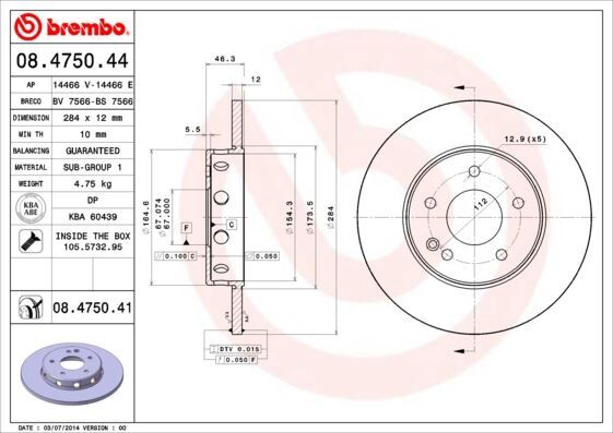BREMBO 08475044 FREN DISKI ON MERCEDES C-CLASS W202 93>00