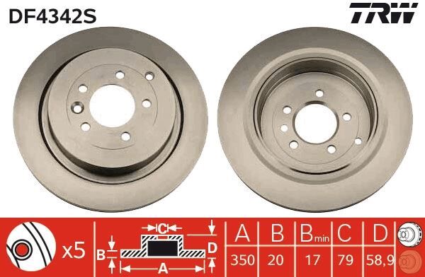 TRW DF4342S FREN DISKI ARKA LAND ROVER DISCOVERY IV L319 RANGE ROVER SPORT I L320
