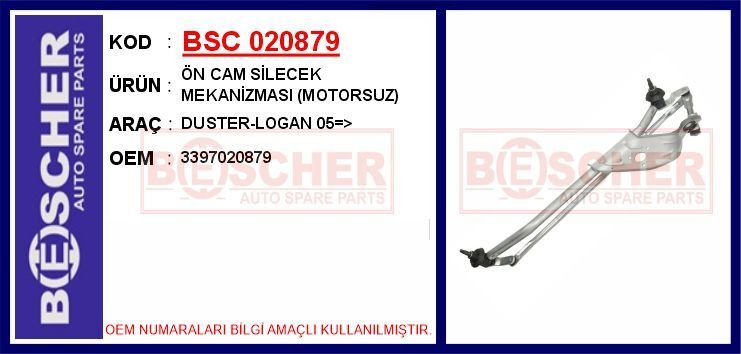 BSC 020879 ÖN CAM SİLECEK MEKANİZMASI MOTORSUZ DUSTER-LOGAN 05 >