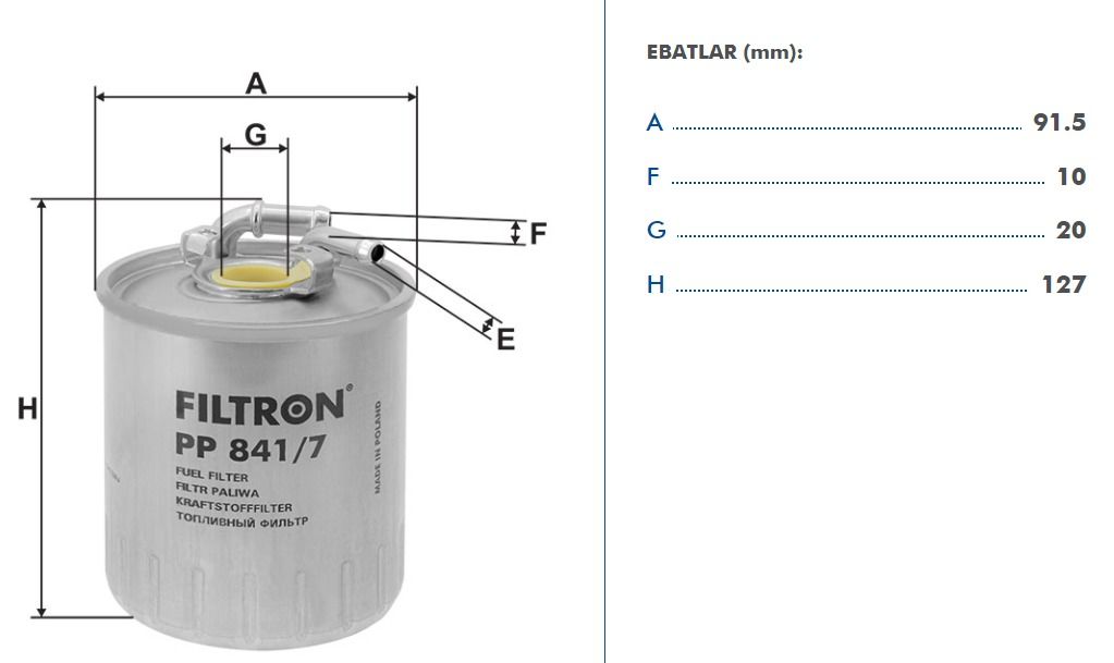 FILTRON FILT PP 841/7 SPRT 315-515-VITO 639 YAKIT FILTRESI