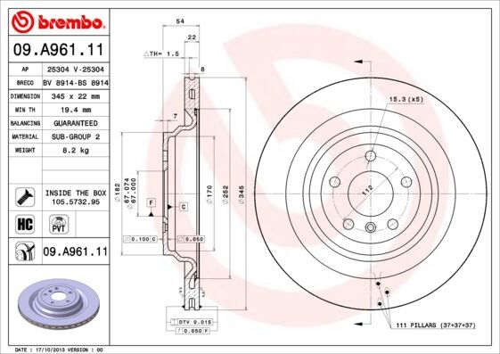 BREMBO 09A96111 FREN DISKI ARKA 4-matic MERCEDES W166 X166 C292