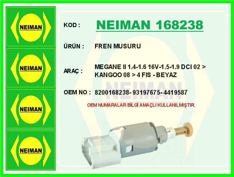 NEIMAN 168238 FREN MUSURU MEGANE II 1.4-1.6 16V-1.5-1.9 DCI 02 > KANGOO 08 > 4 FIS - BEYAZ