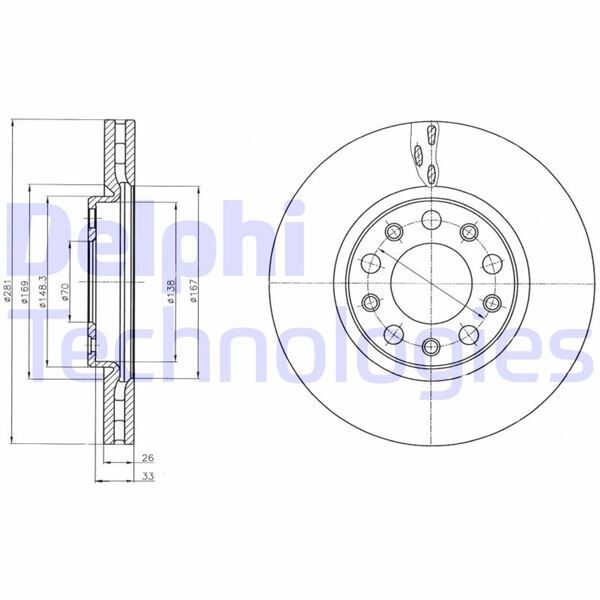 DELPHI BG4314 ÖN FREN AYNASI ALFA ROMEO GIULIETTA 1.4TB-1.6JTDM 10>FIAT 500X 1.4-1.3DMT-1.6DMTJ 14> 281x5DxHAVALI DF6450