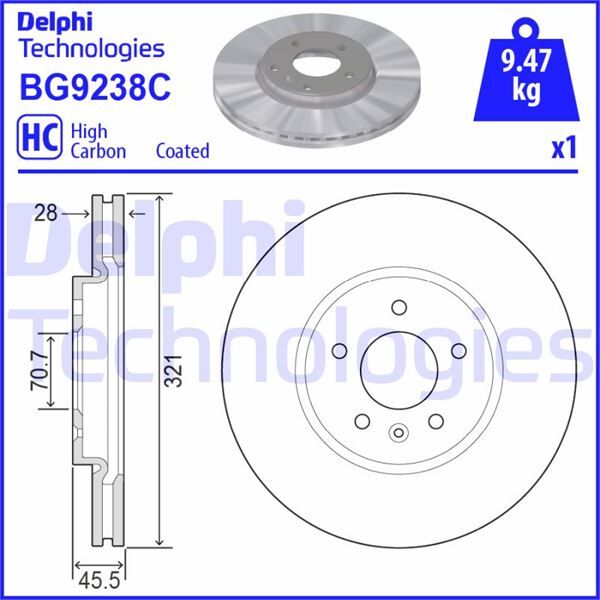 DELPHI BG9238C ÖN FREN AYNASI INSIGNIA B 2017 >> 17 İNÇ 321x28x5DL HAVALI
